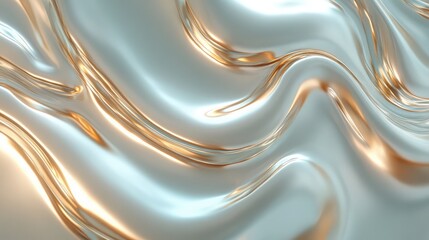 A luxurious 3D rendering of shampoo cream forming delicate waves, with soft shadows and glowing metallic highlights in a rich color palette