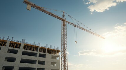 Deserted construction site with rusting cranes and half-finished buildings, abandoned mid-project   abandoned construction, incomplete decay