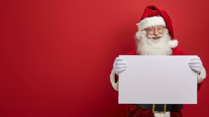 Naklejka premium A red background with a santa standing on it