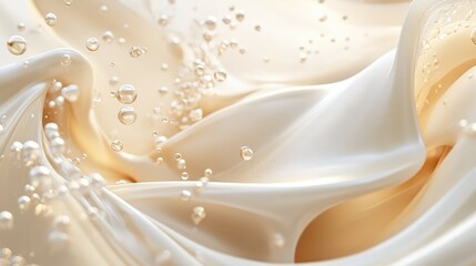 Obraz premium A luxurious 3D visualization of shampoo cream with silky textures, swirling into elegant shapes surrounded by floating particles and soft light