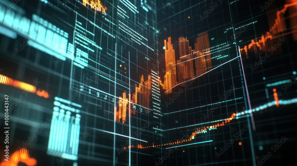 Poster digital data visualization with stock charts