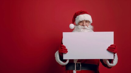 Naklejka premium A man dressed as Santa holding a blank sheet
