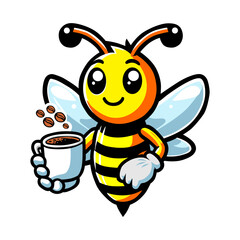 a bee with a cup of coffee and a bee on it