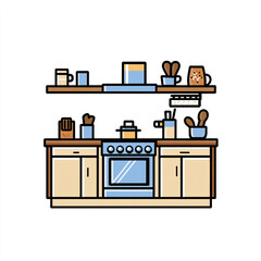 Kitchen icon, simple line art vector graphic on a white background.