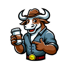 a cartoon of a bull wearing a cowboy hat and a cowboy hat.