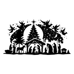 Christmas Nativity Scene Silhouette Vector Illustration