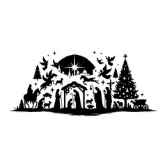 Christmas Nativity Scene Silhouette Vector Illustration