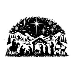 Christmas Nativity Scene Silhouette Vector Illustration