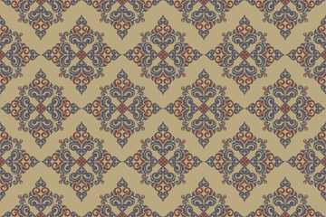  The image displays a repeating pattern of a symmetrical geometric design with a background that alternates between two shades of brown.