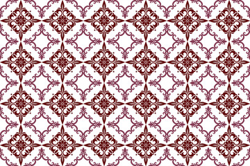 seamless damask pattern  the image is a detailed illustration of a pattern consisting of interlocking floral designs, featuring a variety of red and white colors and intricate