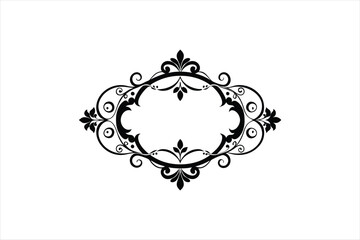  Vector vintage baroque calligraphy border frame card silhouette black artwork illustration.