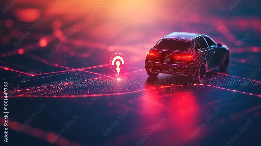 Poster gps tracking pulsing signal. a vehicle transmitting gps signal. searching car location