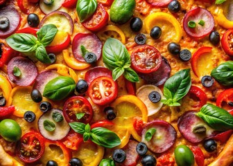 Fototapeta premium Colorful and Delicious Pizza Wallpaper Background for Food Lovers and Culinary Enthusiasts