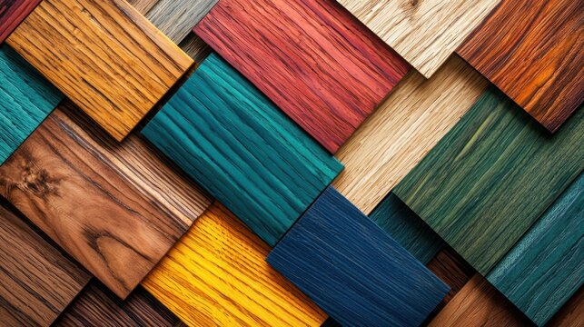 A colorful woodwork logo design, using various wood types and patterns for a distinctive look.