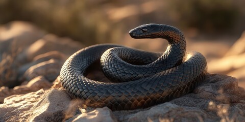 Obraz premium Elegant Black Mamba on Rocky Outcrop