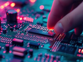 Computer engineer designing FPGA Field-Programmable Gate Arrays for customized hardware solutions, computer engineering, programmable hardware