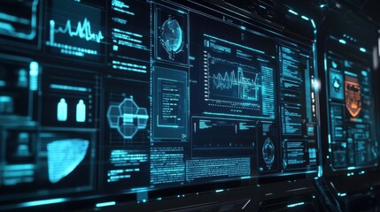 Obraz premium A high-tech medical interface displaying patient records electronically, representing the future of healthcare technology.