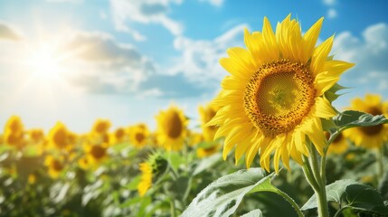 Obraz premium Bright Sunflower in Open Field Under Clear Sky