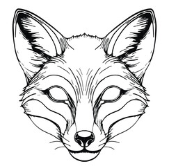 Fox animal mask template. Masks for quadrobing. A simple illustration drawn with a continuous black line. Quadrobics fandom subculture. Decoration for carnival or Therianthropy. Isolated Vector