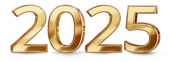 golden year 2025, gold metallic, isolated, bold letters as font-weight: bold