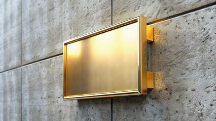 Golden Metal Signboard on Concrete Wall for Modern Business Exterior Design