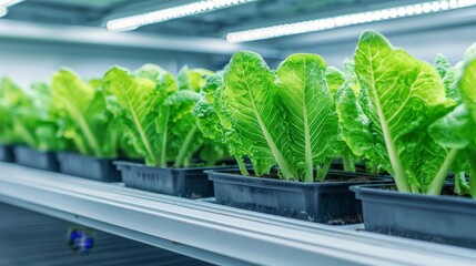 Hydroponic Lettuce Growing Under LED Lights in Indoor Farm
