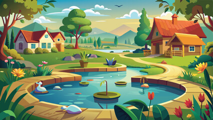 Natural Scenery Design Vector Art Illustration 