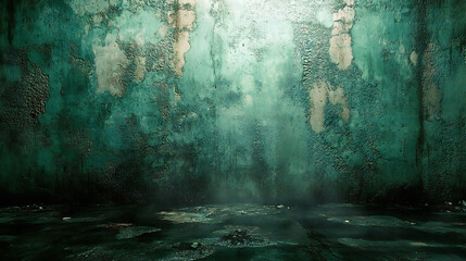 Old wall background. Black dark jade emerald green grunge background.