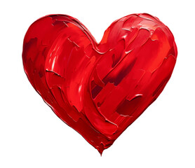 Realistic brush strokes oil painted red vector heart isolated on white background