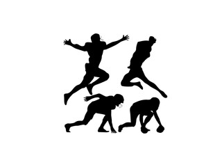 The silhouette of caucasian rugby men's player isolated on white background cartoon vector illustration, label, sticker of people football vector image is a game premium.