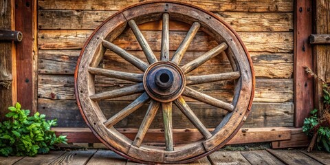 Obraz premium Rustic antique wooden wheel from vintage horse carriage for rustic decor enthusiasts