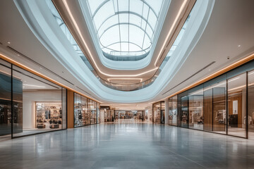 Obraz premium Cinematic luxury shopping mall with glass ceiling and minimalist design