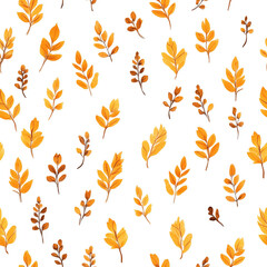 Seamless autumn leaf pattern with golden laurel and wheat branches in a decorative floral design