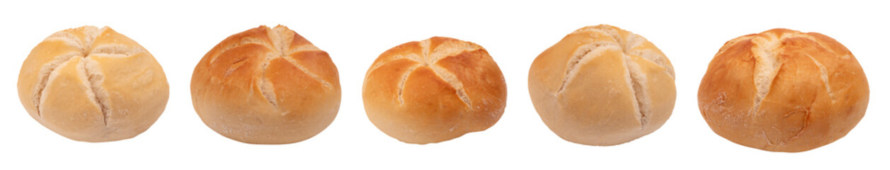 Bułki, zestaw 5 bułek, kajzerki PNG, izolowane 