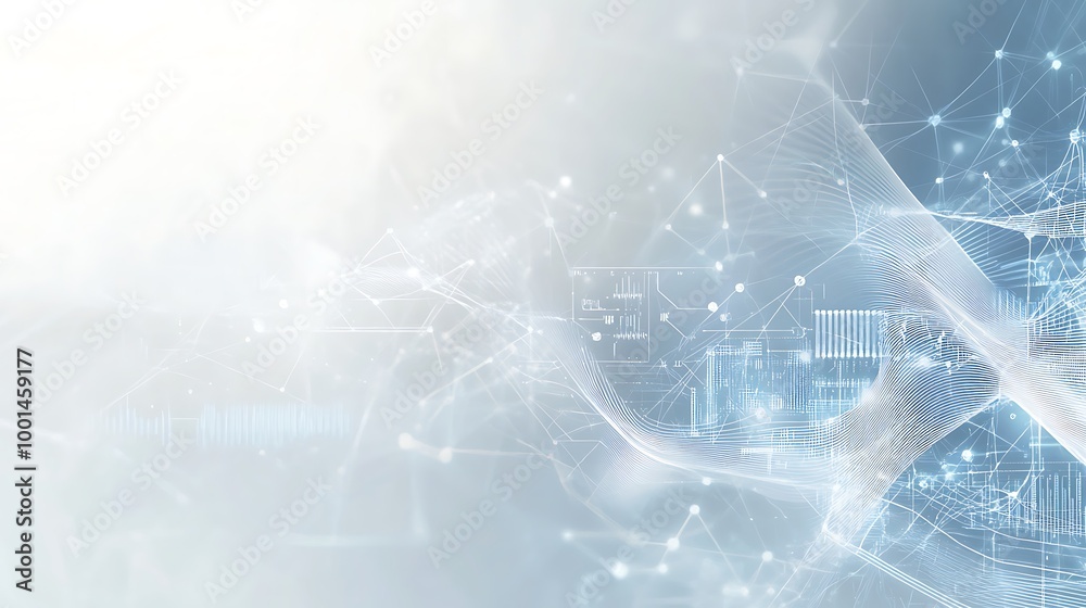 Poster Abstract digital network background with glowing lines and connected dots.