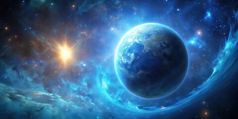 Obraz premium Radiant Blue Planet in Infinite Space Surrounded by Stars and Cosmic Beauty