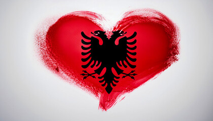Paint stain in the shape of a heart in the colours of the Albanian flag.