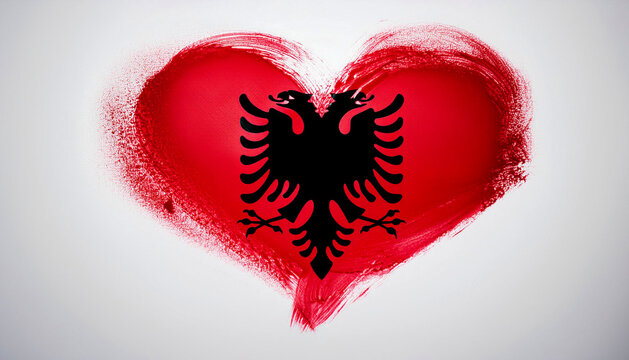 Paint stain in the shape of a heart in the colours of the Albanian flag.