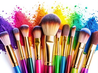 Colorful Drawing of Makeup Brushes on a White Background for Beauty and Cosmetic Design Projects