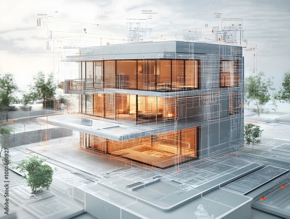 Aufkleber modern architectural design concept with blueprints