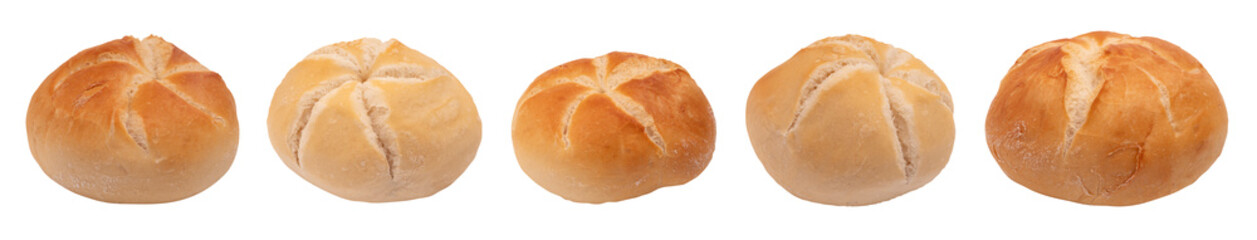 Bread rolls PNG, set of 5 bread rolls, isolated 