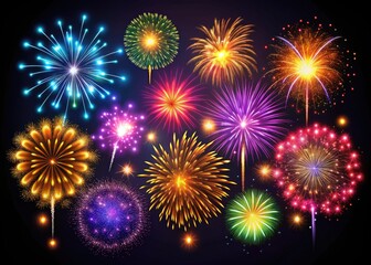 Fototapeta premium Colorful Firework Clipart for Celebrations, Events, and Festive Occasions, Bright and Vibrant Designs
