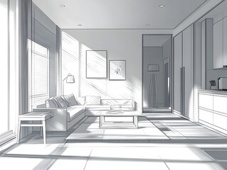 Modern Minimalist Living Room Sketch