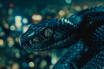 A snake with a black head and a black body