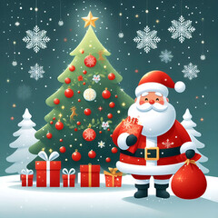 Fototapeta premium Happy Santa with Gift Sack - Holiday Celebration Design