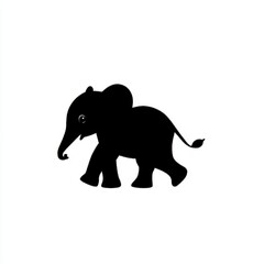 Baby Elephant Silhouette Walking on White Background