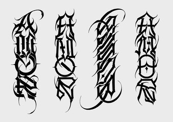 Set of amor text calligraffiti style