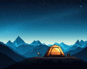 Mountain top campsite, star-filled night sky, peaceful and awe-inspiring
