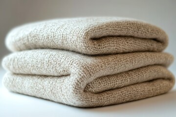 A white blanket is folded in half and placed on a white surface