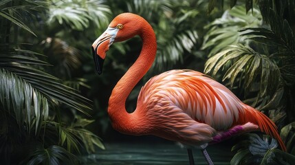 Fototapeta premium A close up of a single flamingo with vibrant pink